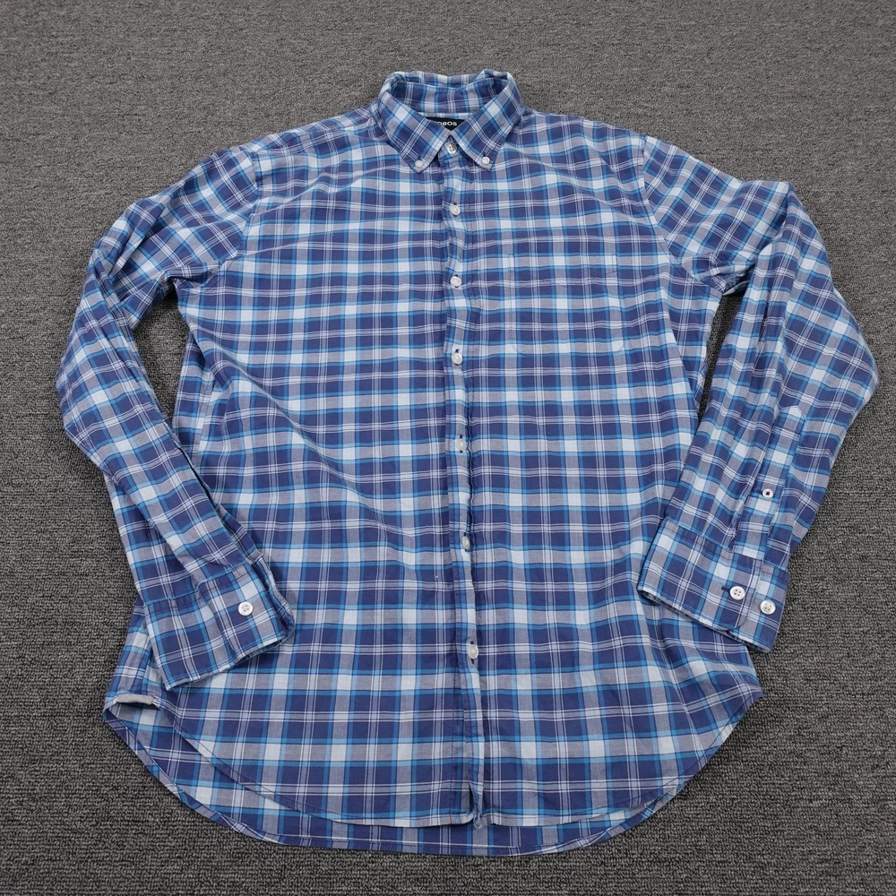 Bonobos Shirt Mens Medium‎ Blue Plaid Long Sleeve Button Up Slim Fit Stretch